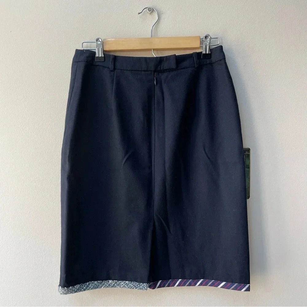 VTG Patrizia Pepe Black Wool Pencil Skirt Mixed Media Trim Made in Italy Size 8 - Picture 2 of 4